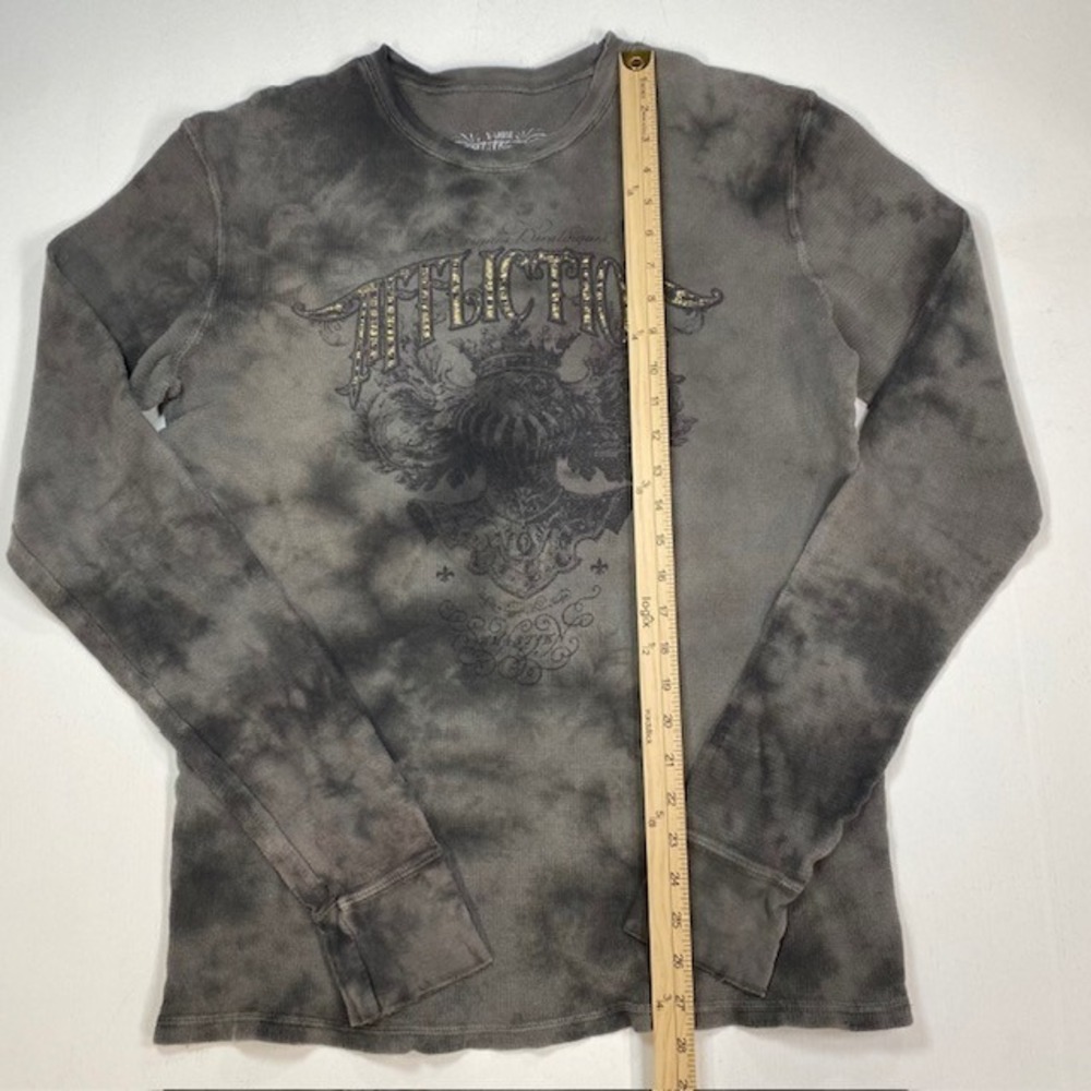 Affliction Mens XL Grey Tie Dye Graphic Thermal Long Sleeve Waffle Knit Shirt US - Picture 3 of 9